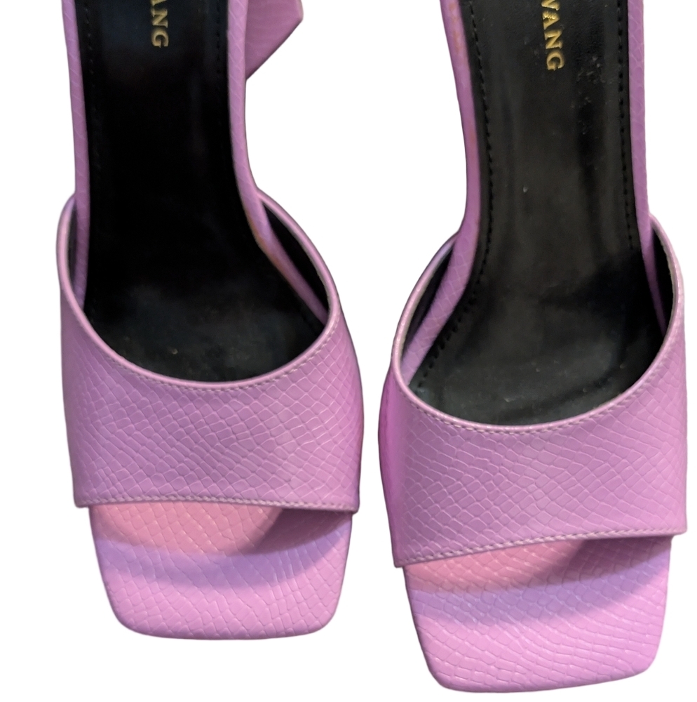 Azalea Wang Lilac Snakeskin Square Toe Block Heel Mules Size 9 - Picture 4 of 7